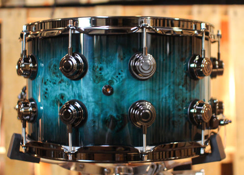 DW 8x14 Collector's Maple VLT Regal to Black Burst over Mapa Burl Snare Drum - SO#1337834
