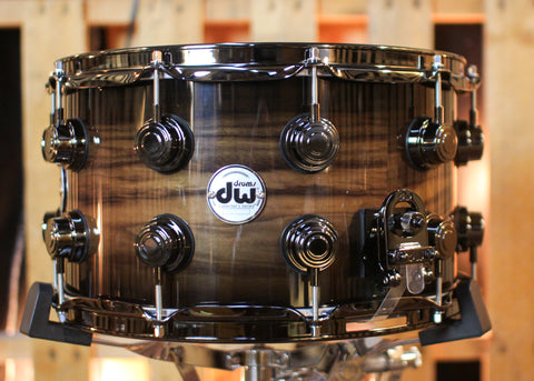 DW 8x14 Collector's Pure Walnut HVLT Natural to Candy Black Burst over Quilted Walnut Snare Drum - SO#1424836