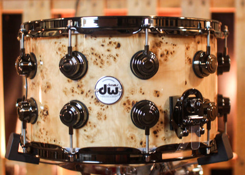 DW 8x14 Collector's Santa Monica Natural Lacquer over Mapa Burl Snare Drum - SO#1409997