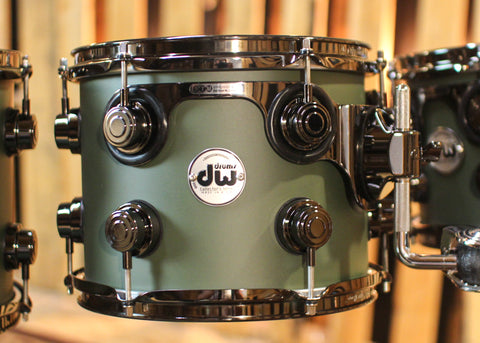 DW Collector's Cherry Mahogany Army Green Hard Satin Drum Set - 22,8,10,12,14,16,14sn - SO#1302118