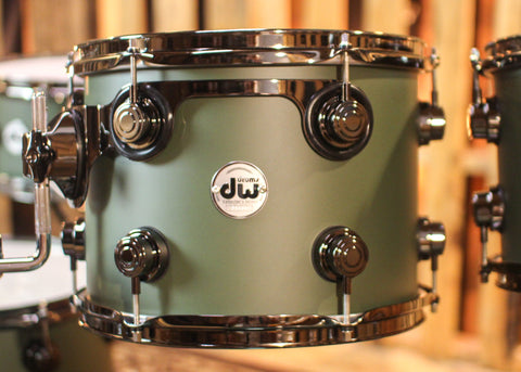 DW Collector's Cherry Mahogany Army Green Hard Satin Drum Set - 22,8,10,12,14,16,14sn - SO#1302118