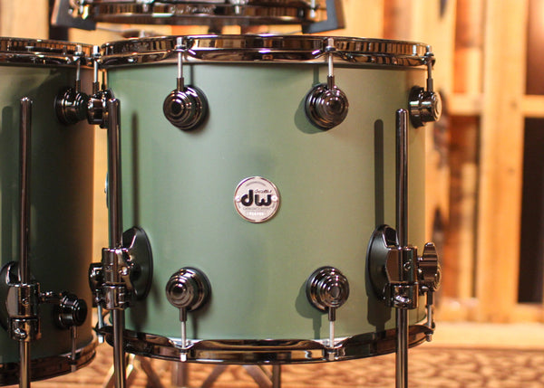 DW Collector's Cherry Mahogany Army Green Hard Satin Drum Set - 22,8,10,12,14,16,14sn - SO#1302118