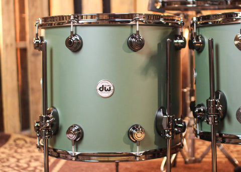 DW Collector's Cherry Mahogany Army Green Hard Satin Drum Set - 22,8,10,12,14,16,14sn - SO#1302118