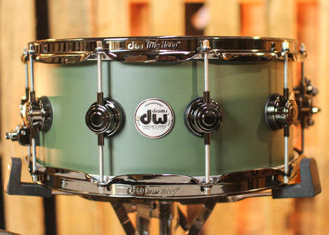 DW Collector's Cherry Mahogany Army Green Hard Satin Drum Set - 22,8,10,12,14,16,14sn - SO#1302118