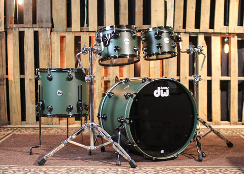 DW Collector's Cherry Mahogany Army Green Drum Set - 22,10,12,16 - SO#1344749