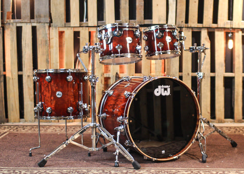 DW Collector's 333 Red Burst over Quilted Sapele Drum Set - 22,10,12,16 - SO#1354813