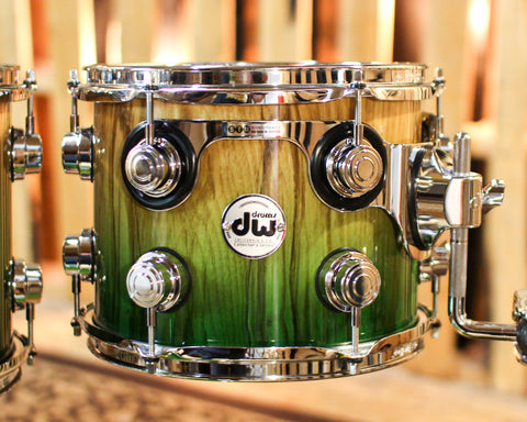 DW Collector's 333 Green Fade over Vertical Olive Ash Burl Drum Set - 22,10,12,14,16 - SO#1381839