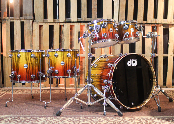 DW Collector's Maple 333 Tequila Sunrise Fade over Black Limba Drum Set - 22,10,12,14,16 - SO#1430088
