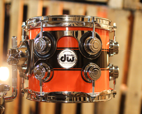 DW Collector's Maple Mahogany Hugger Orange w/ Black Rally Stripe Drum Set - 22,8,10,12,14,16 - SO#1416894