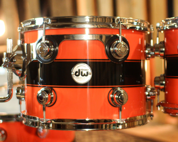 DW Collector's Maple Mahogany Hugger Orange w/ Black Rally Stripe Drum Set - 22,8,10,12,14,16 - SO#1416894
