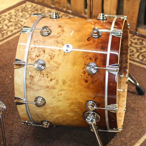 DW Collector's Maple Mahogany Burnt Toast Fade over Mapa Burl Drum Set - 22,10,12,14,16,14sn - SO#1291941
