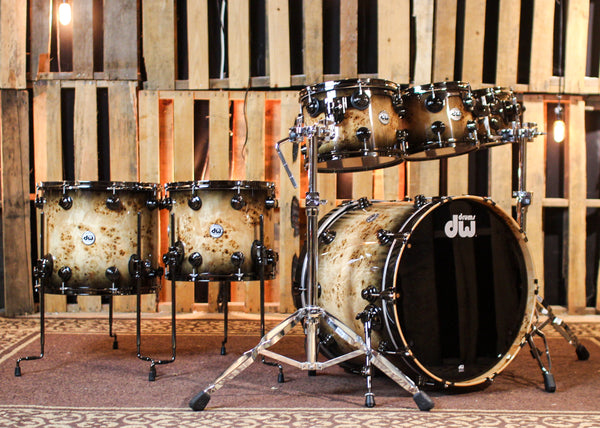 DW Collector's Maple Mahogany Candy Black Burst over Mapa Burl Drum Set - 22,8,10,12,14,16 - SO#1388746