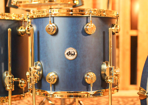 DW Collector's Maple Mahogany Regal Blue Satin Oil Drum Set - 22,10,12,14,16,14sn - SO#1304638