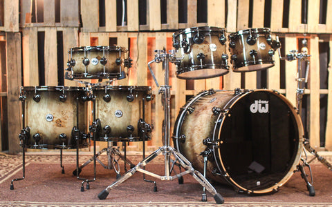 DW Collector's Maple SSC Candy Black Burst over Mapa Burl Drum Set - 22,10,12,14,16,14sn - SO#1291940