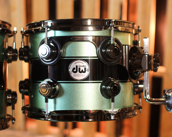 DW Collector's Maple SSC Mint Green Metallic w/ Black Rally Stripe Drum Set - 22,10,12,16,14sn - SO#1414933