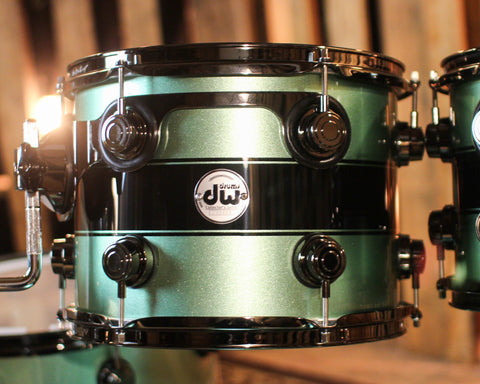 DW Collector's Maple SSC Mint Green Metallic w/ Black Rally Stripe Drum Set - 22,10,12,16,14sn - SO#1414933