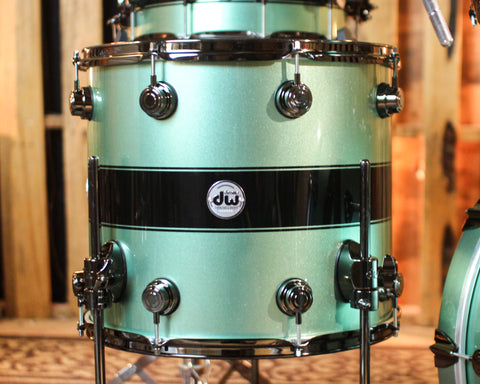 DW Collector's Maple SSC Mint Green Metallic w/ Black Rally Stripe Drum Set - 22,10,12,16,14sn - SO#1414933