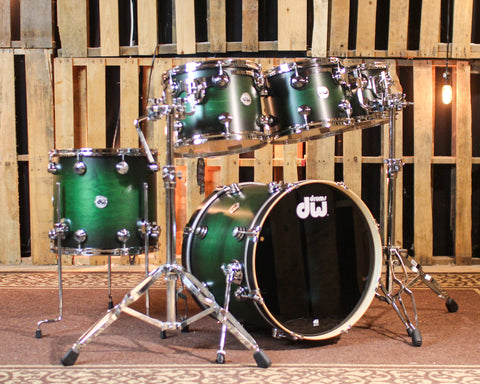 DW Collector's Maple SSC Satin Emerald Green to Ebony Burst Drum Set - 20,10,12,13,15 - SO#1440815
