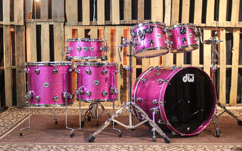 DW Collector's Cherry VLT Pink Sparkle Lacquer Drum Set - 22,10,12,14,16,14sn - SO#1291947