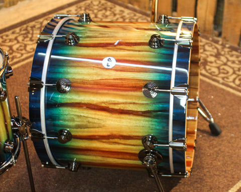 DW Collector's SonicPly Regal Blue Burst over Candy Stripe Padauk Drum Set - 22,10,12,14,16 - SO#1441739