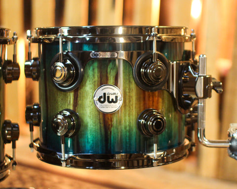 DW Collector's SonicPly Regal Blue Burst over Candy Stripe Padauk Drum Set - 22,10,12,14,16 - SO#1441739