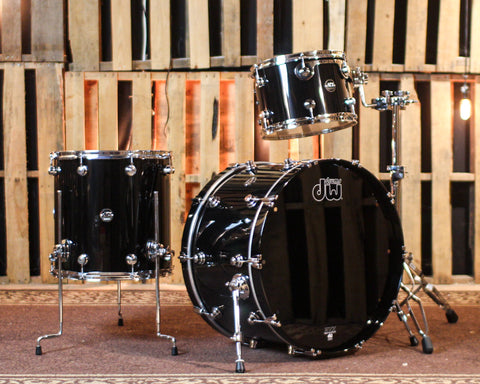 DW Performance Piano Black Lacquer Rock Drum Set - 14x24, 9x13, 16x16