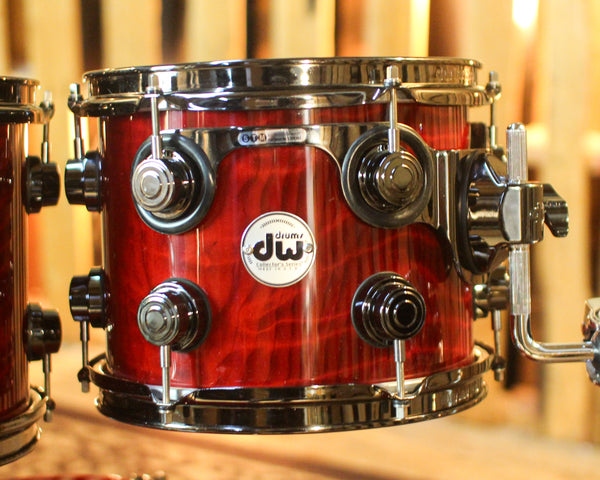 Used DW Collector's Maple Candy Apple Red over Redwood Stump Drum Set - 22,10,12,14,16,14sn