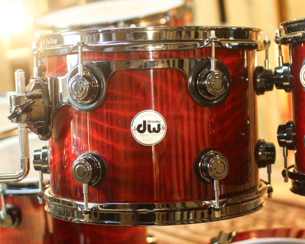 Used DW Collector's Maple Candy Apple Red over Redwood Stump Drum Set - 22,10,12,14,16,14sn