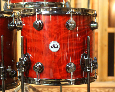 Used DW Collector's Maple Candy Apple Red over Redwood Stump Drum Set - 22,10,12,14,16,14sn