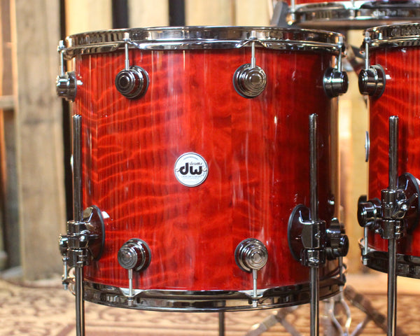 Used DW Collector's Maple Candy Apple Red over Redwood Stump Drum Set - 22,10,12,14,16,14sn