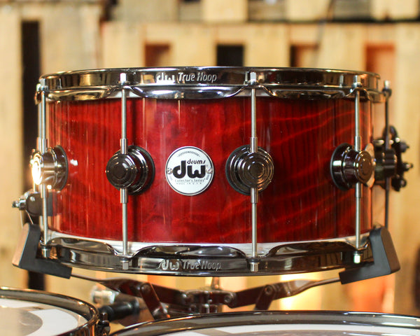 Used DW Collector's Maple Candy Apple Red over Redwood Stump Drum Set - 22,10,12,14,16,14sn