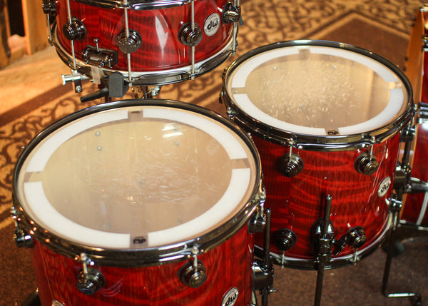 Used DW Collector's Maple Candy Apple Red over Redwood Stump Drum Set - 22,10,12,14,16,14sn