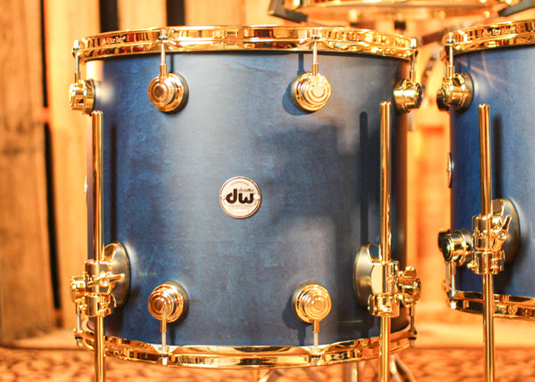 DW Collector's Maple/Mahogany Regal Blue Satin Oil Drum Set - 22,10,12,14,16,14sn - SO#1310429