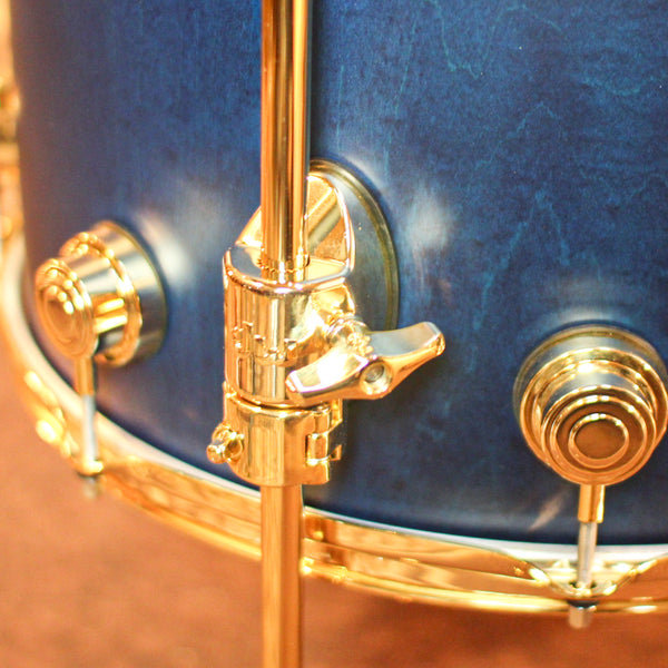 DW Collector's Maple/Mahogany Regal Blue Satin Oil Drum Set - 22,10,12,14,16,14sn - SO#1310429