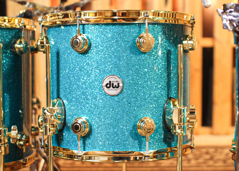 DW Collector's Maple Mahogany Teal Glass Drum Set - 22,10,12,14,16,14sn - SO#1304636