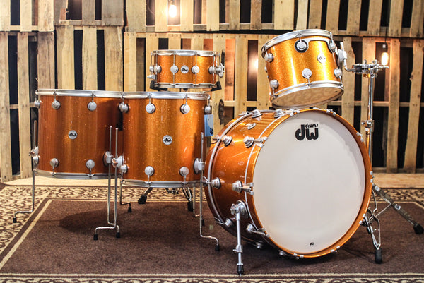 DW Collector's Maple/Spruce Tangerine Sparkle Exotic Drum Set 24/13/16/18/7x14 - SO #1157540