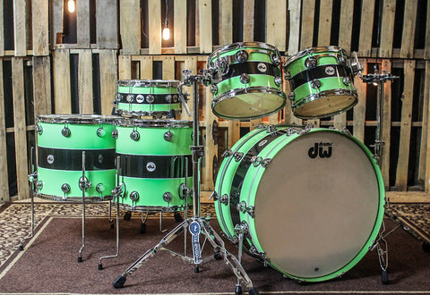 DW Collector's Black Rally Stripe Over Lime green Drum Set - SO#856245