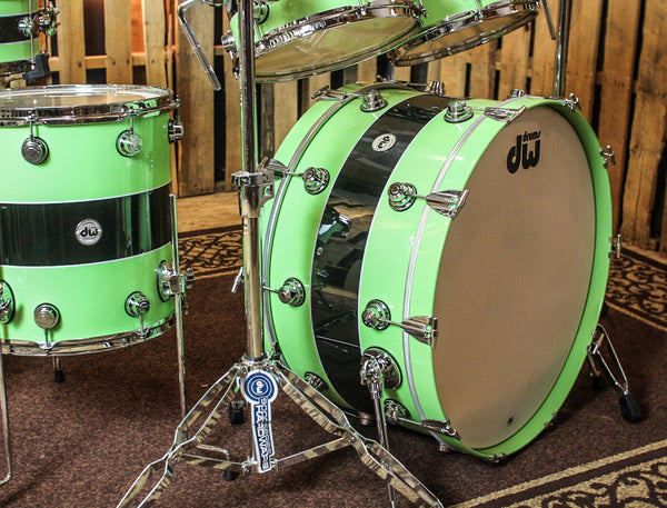 DW Collector's Black Rally Stripe Over Lime green Drum Set - SO#856245