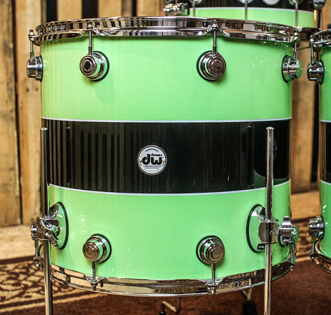 DW Collector's Black Rally Stripe Over Lime green Drum Set - SO#856245